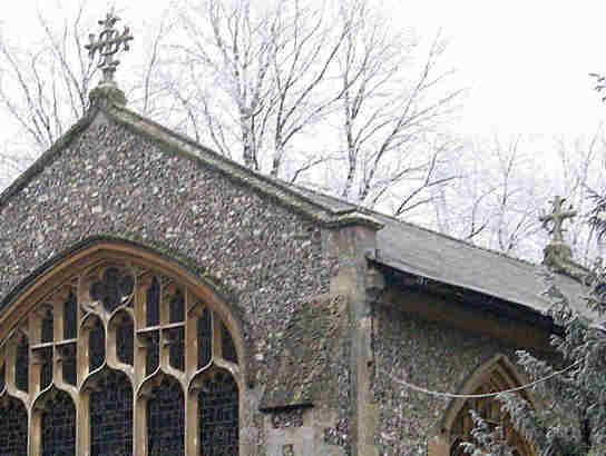 East corner showing slates and windows in Winter.